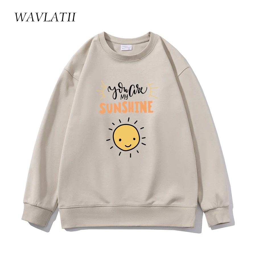 

WAVLATII Women New Cute Sunshine Printed Sweatshirts Female Casual Cotton White Hoodies Lady Spring Autumn Tops for Young WH2363