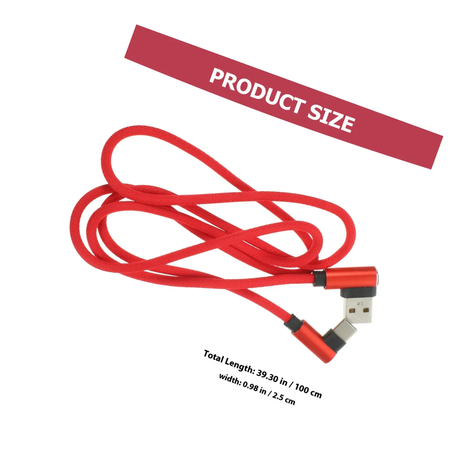 1M Type-C USB 케이블 나일론 편조형 90도 L자형 고속 충전 동기화 데이터 충전 코드(휴대폰 충전기용) 레드
