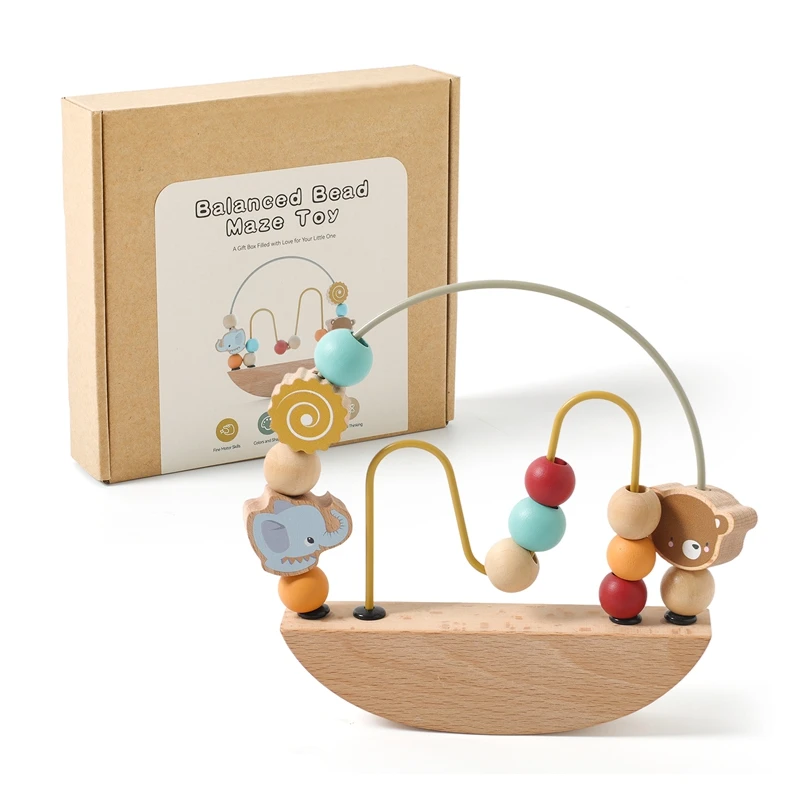 Montessori Spielzeug Holz Cartoon Tier Perlen Spiel Fördern Baby Hand-auge-koordination Spielzeug Frühen Lernen Threading Spielzeug Geschenke – Detail 2