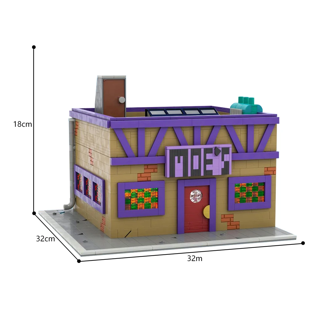 BuildMOC 심슨 모듈러 모에스 선술집 빌딩 블록 세트, 아이디어 스트리트 뷰, 1736 개 벽돌 장난감, 성인 크리스마스 선물 MOC-152941
