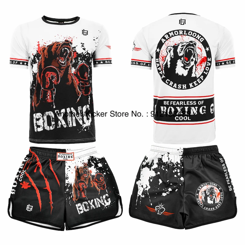 Boxing Shorts and T Shirt Set Muay Thai Shorts Men Women Quick Dry Fighting Kickboxing Pants Gym Martial Arts Training Uniform