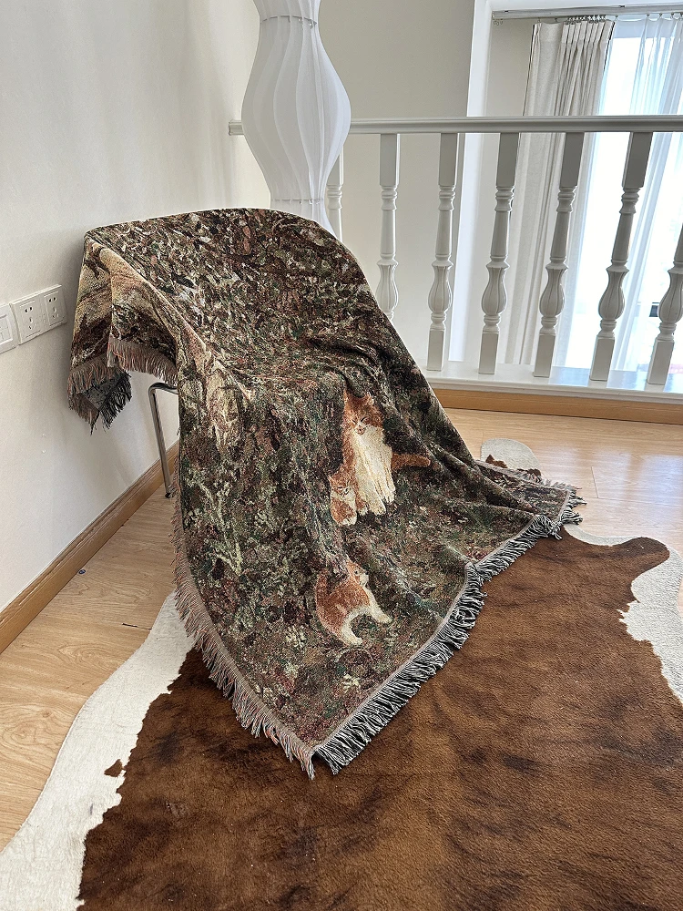  Oil Painting Wall Hanging Tapestry Living Room Sofa Blanket Vintage Sle Decorative Weaving Tow Blanket Retro Cabin Tent