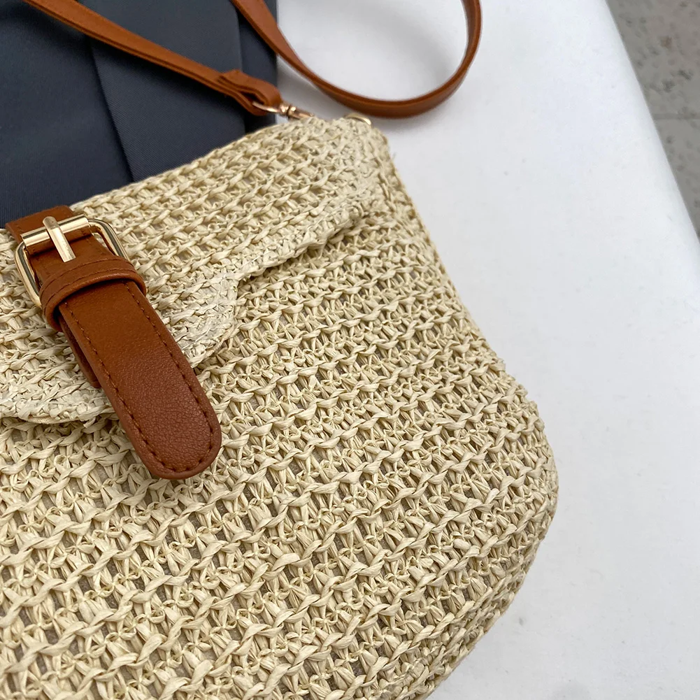 Women Straw Woven Messenger Bag Summer Handmade Paper Rope