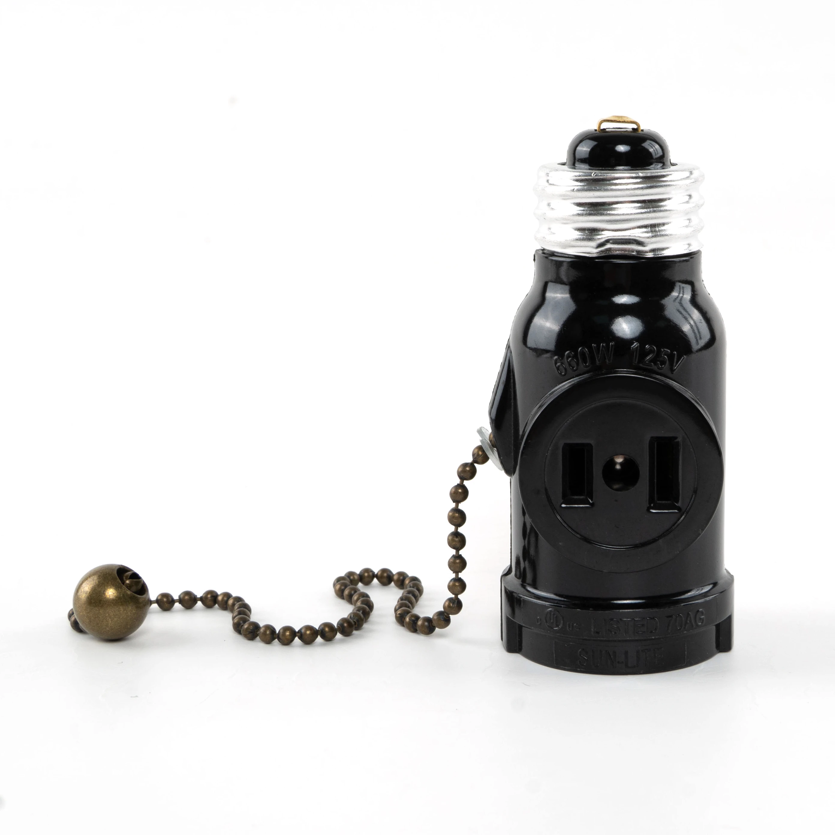 E26 Bulb Socket to 2 Outlet Adapter Light Holder Splitter with Pull