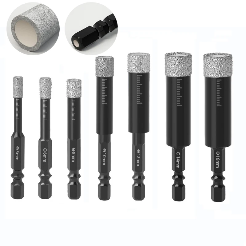 5~16mm Hex Handle Vaccum Brazed Diamond Dry Drill Bits Set Hole Saw Cutter for Marble Granite Ceramic Glass Tile Stone Hole Open vearter 6 16mm 1 4 hex handle vacuum brazed diamond dry drill bits hole saw cutter for granite marble ceramic tile glass stone