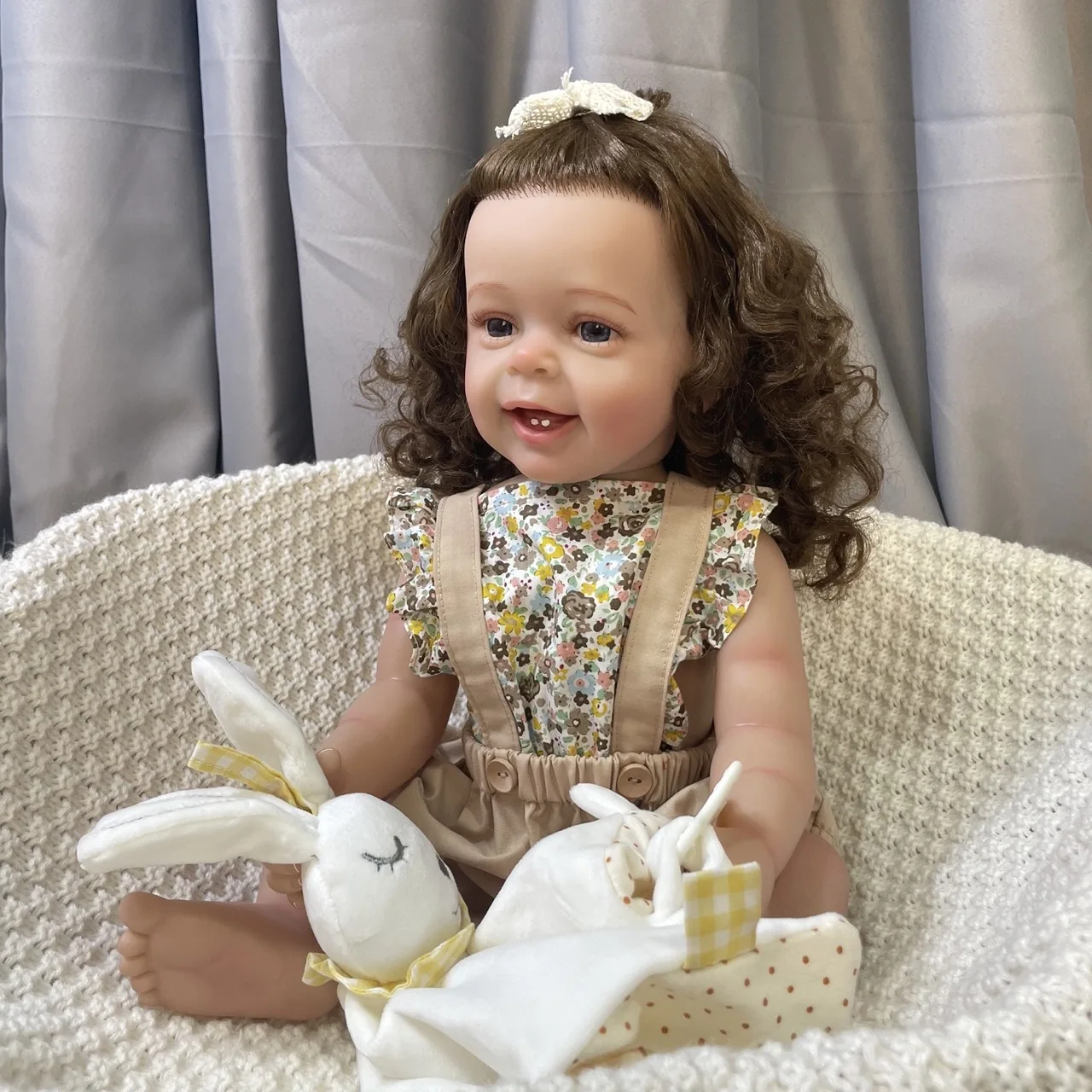 

55CM Full Vinyl Washable Body Already Painted Reborn Baby Doll Yannick Smile Girl Lifelike Toddler Toy Figure Gifts