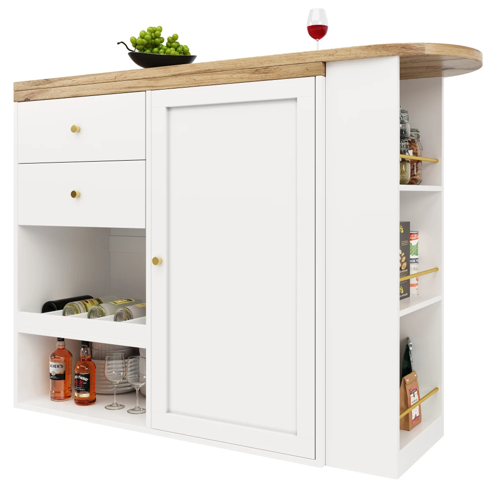 360 ° Drehbarer Stehtisch (Hauptrap 105 x 39 x 102 cm) mit 4 Schubladen und offenen Regalen, geeignet für Esszimmer/Arbeitszimmer/Wohnzimmer – Detail 9