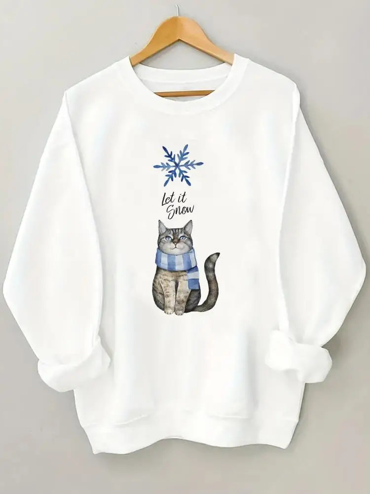 

Cat Sweet Cartoon Trend 90s Merry Christmas Clothing New Year Women O-neck Pullovers Casual Graphic Ladies Fleece Sweatshirts