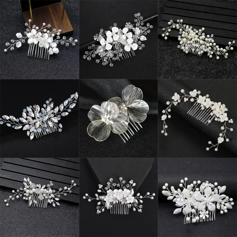 

Beautiful Bridal Silver Color Hair Comb Wedding Dress Hair Accessories Pins for Women Pearl Jewelry Bride Headdress Ornaments