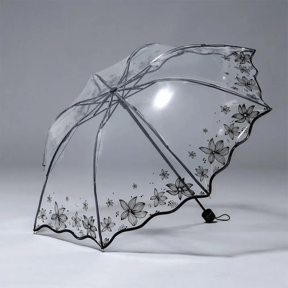 

Women's Transparent Umbrella Folding Summer Clear Umbrella For Rain And Sun Waterproof Woman Umbrellas Sombri B8J4