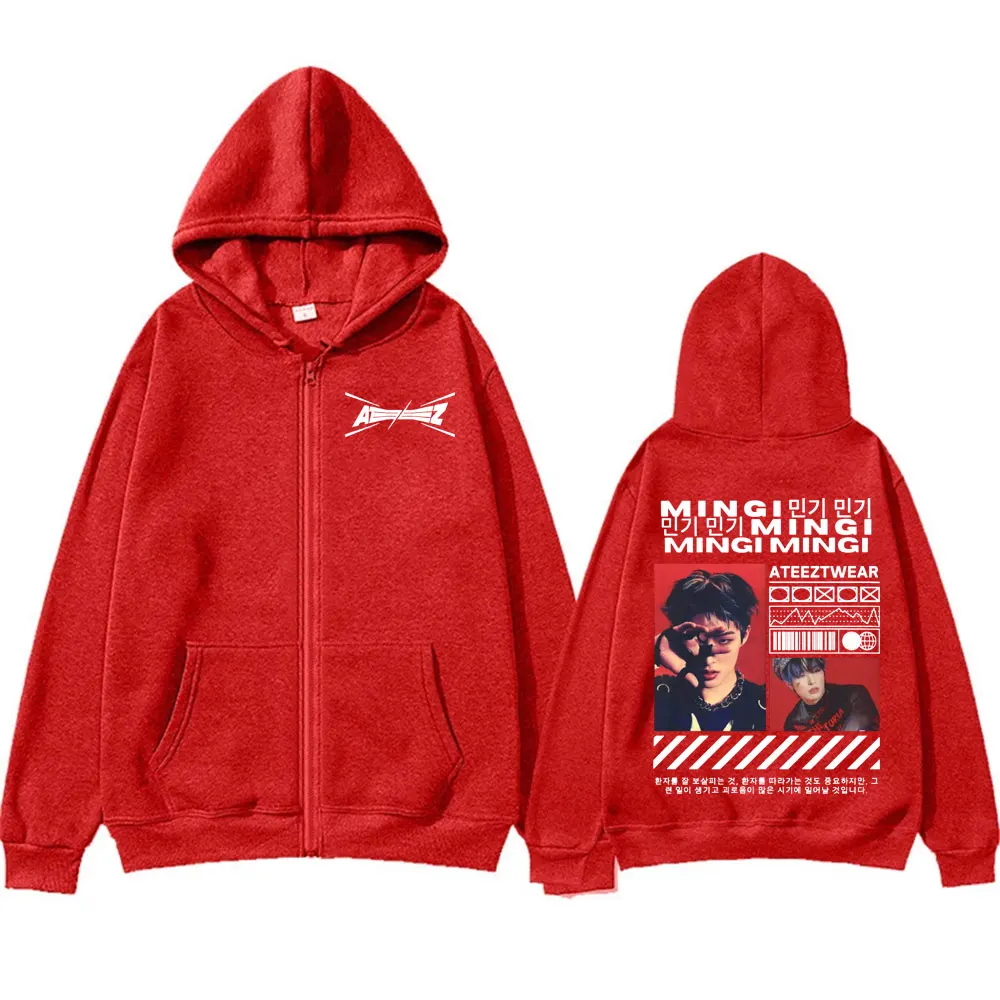 Limited Korean Band Mingi Ateez Graphic Zip Up Hoodies Men Fashion Hip Hop Vintage Jacket Sweatshirt Casual Fleece Zipper Hoodie 5