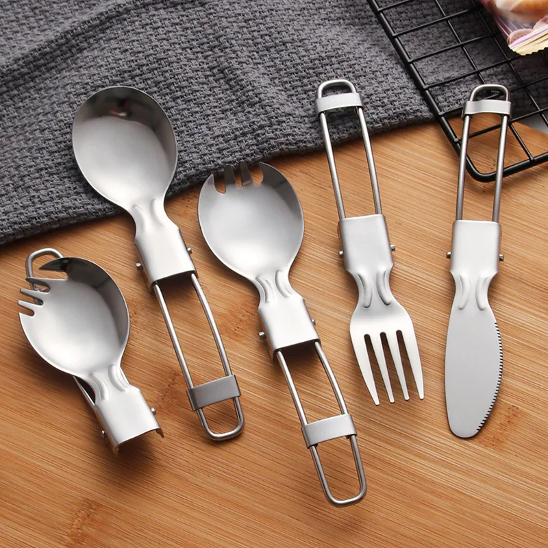 304 Stainless Steel Foldable Tableware Set, Salad Spoon, Fork, Chopsticks,  Folding Spoon, Outdoor Camping Travel Portable