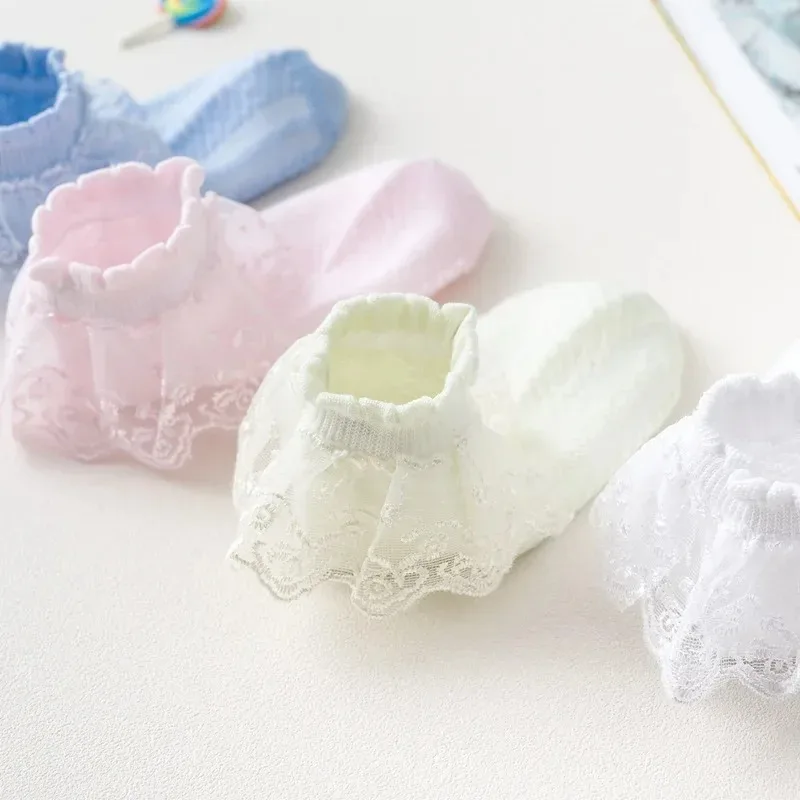 Baby Kids Cotton Lace Ruffle Short Ankle Socks Cute Princess Mesh White Stitch Socks for 1-13T Infant Baby Girls Boys Children