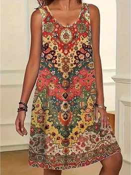 Womens A Line Dress Summer Dress Off The Shoulder Dress Vacation Vintage Daily Loose Fit Floral Graphic Tropical Sleevele U Neck 1