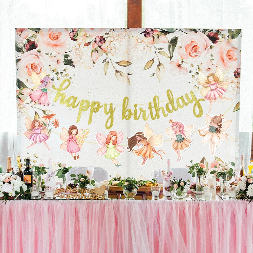 Feen-Geburtstagsparty-Dekoration, alles Gute zum Geburtstag, Banner, Feenpilz, zum Aufhängen, Wirbelflügel, Engel, Tortenaufsatz, Märchen, Babyparty
