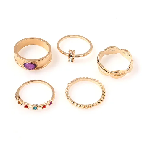 Set European And American Exaggerated Ring Inlaid Geometric Fashion Moon Star Ring Colored Diamond Joint Ring