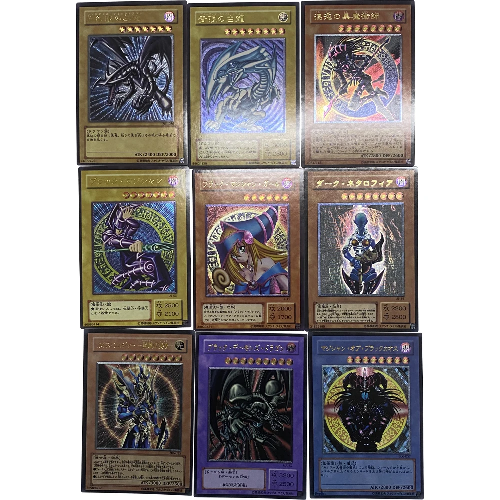 

9 шт./компл. Yu Gi Oh Flash Cards Dark Magician Girl Red-Eyes Black Dragon Blue-Eyes White Dragon Collection Cards Toy