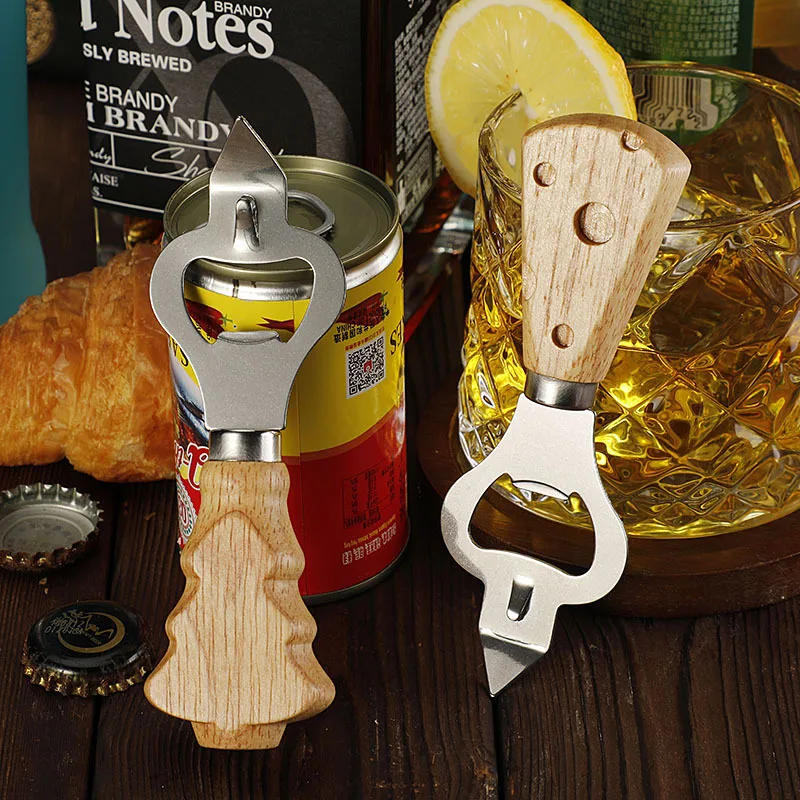 100 Teile/los Kreatives design Bier Flaschenöffner mit Holzgriff Lebensmittelqualität Edelstahl Küchenwerkzeug – Detail 3