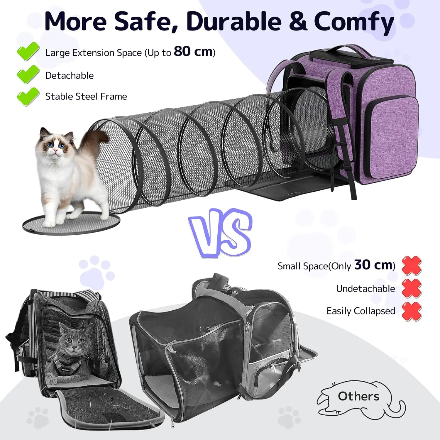 Cat Carrier Backpacks Expandable+Cat+Backpack with Breathable Mesh Pet Carrier Backpack for Cats Small Dogs Puppies Up to 18 L