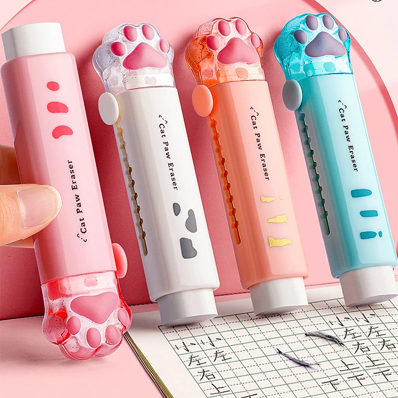 

Kawaii Retractable Pencil Eraser for Kids Cute Rubber Cat Korean Stationery Drawing Erasers Children's School Supplies Office