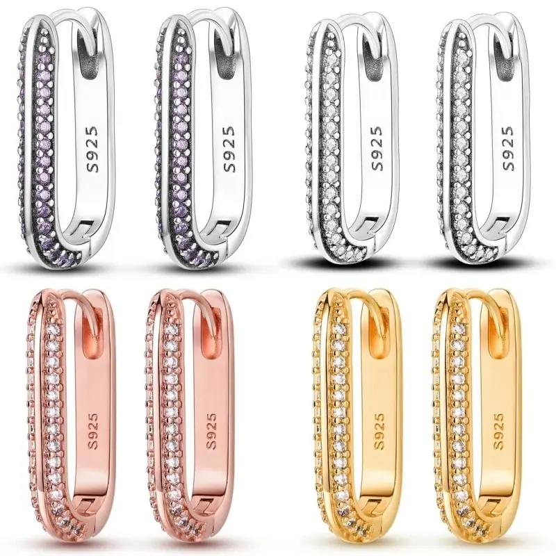 925 Sterling Silver Large Double Circle Hoop Earrings Geometry Simple CZ Zircon for Lady Gift Fine Jewelry silver hoop earrings