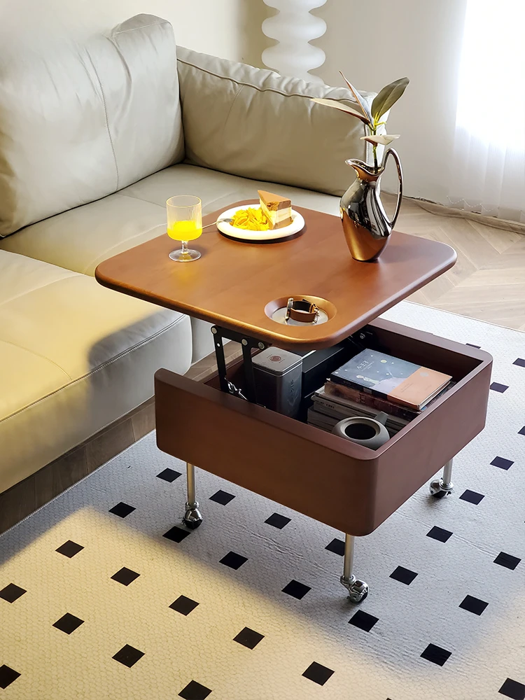 

Nordic Lifting Mobile Coffee Table Small Apartment Simple Solid Wood Multi-Functional Storage Coffee Table Living Room