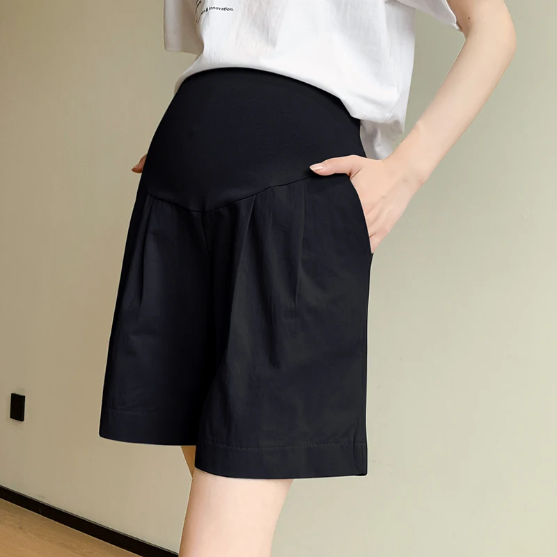 Summer Casual Cotton Maternity Shorts Wide Leg Loose Straight Elastic Waist Belly Short Pants for Pregnant Women Pregnancy