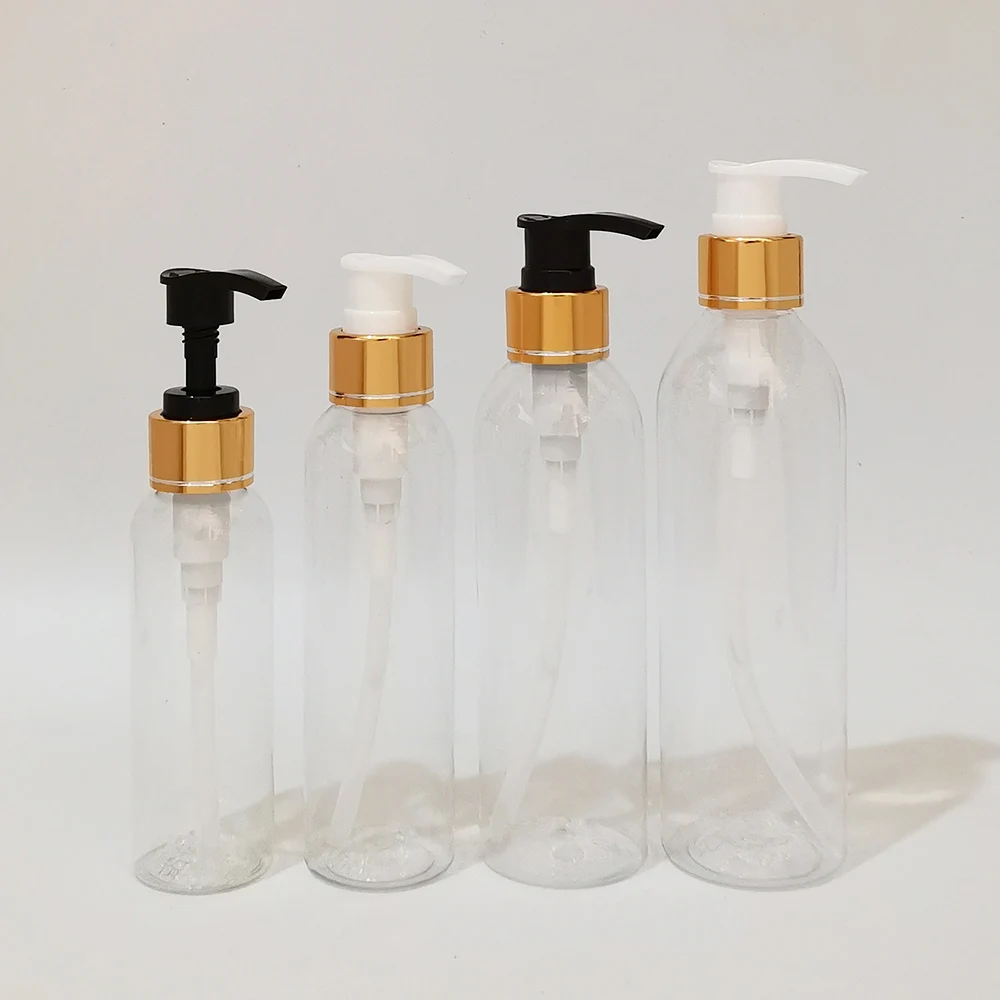 

30X100ML/150ML/200ML/250ML Empty Refillable Bottle PET Bottle 5oz With Gold Collar Lotion Pump Bottle Travel Shampoo Cosmetic