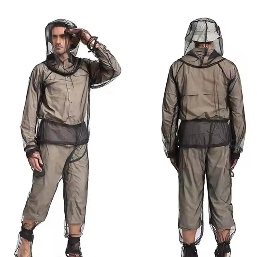 Outdoor Mosquito Repellent Suit Bug Jacket Mesh Hooded Suits Fishing Camping Jacket Insect Protective Mesh Shirt Pants