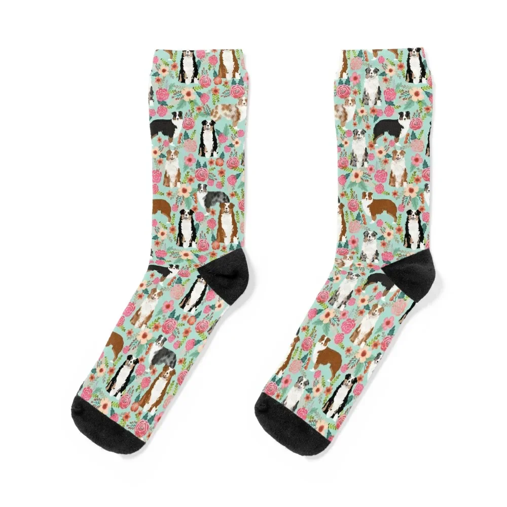 Australian Shepherd Florals - mint Socks Thermal man winter halloween Men Socks Luxury Brand Women's