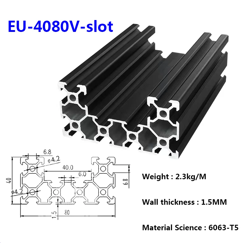 Oxidação 4080v-slot Perfil de Alumínio 4.2 Buraco 3d Impressora de Alumínio 4080u Slot Faça Você Mesmo Suporte Pipeline Quadro 1pc ue Preto