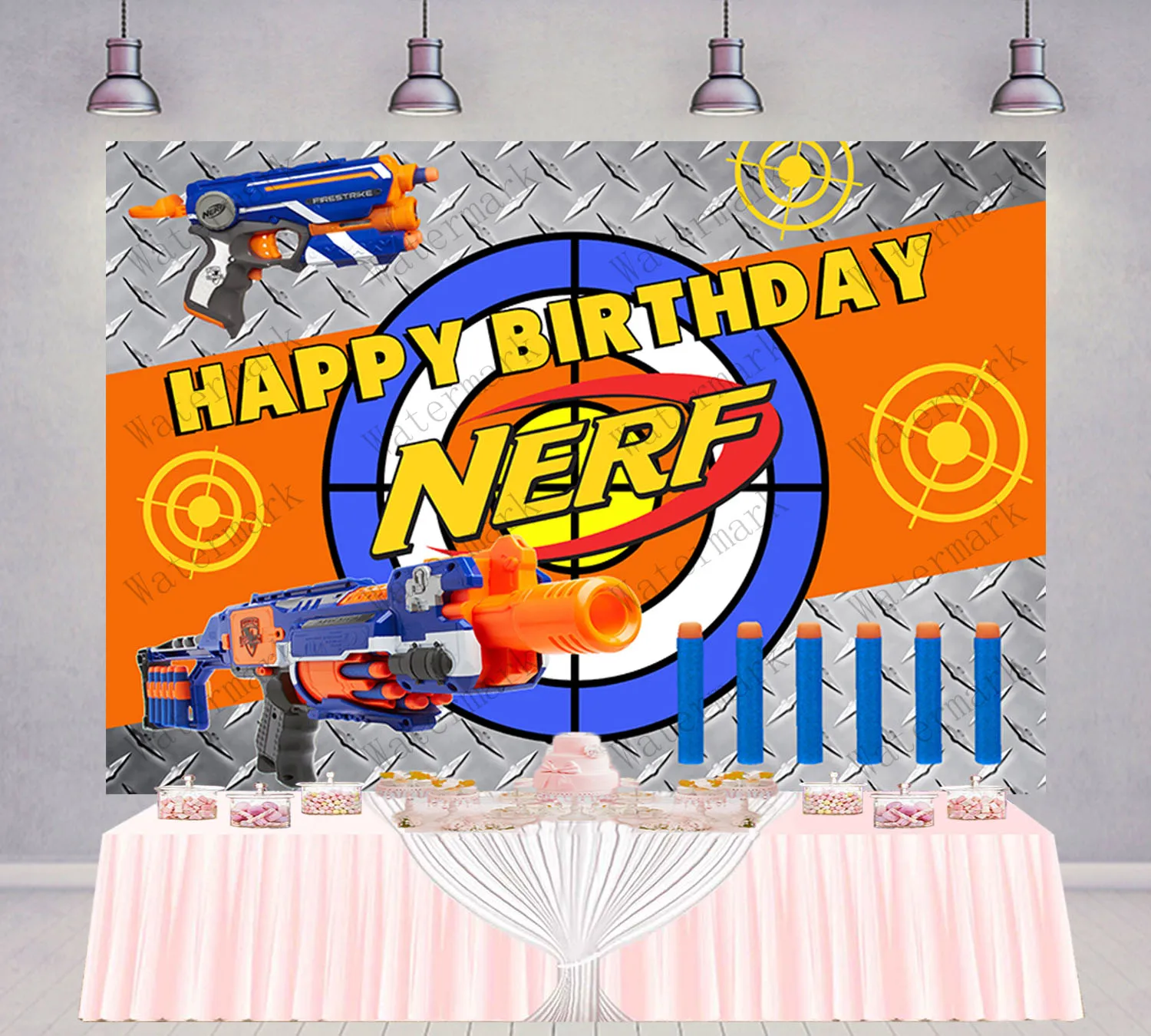 7x5ft Personalized Nerf Gun Blue Target Happy Birthday Wars Party