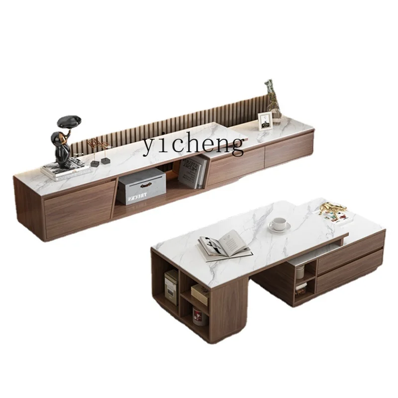 

Tqh Light Luxury Rock Plate Tea Table TV Cabinet Combination Simple Modern Home Floor Retractable Floor Cabinet