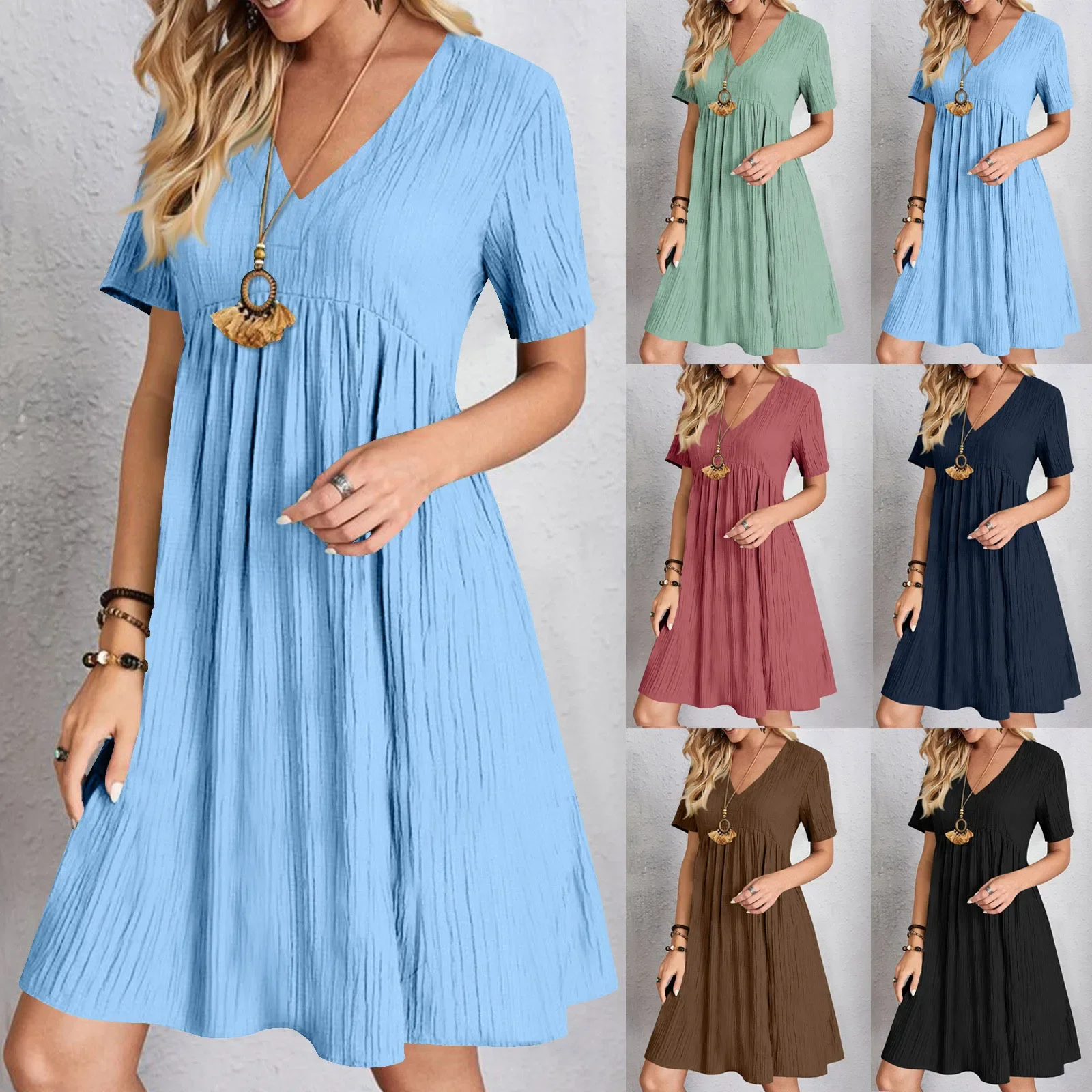 Robe ample col V femme | Décontractée & fluide pour l'été