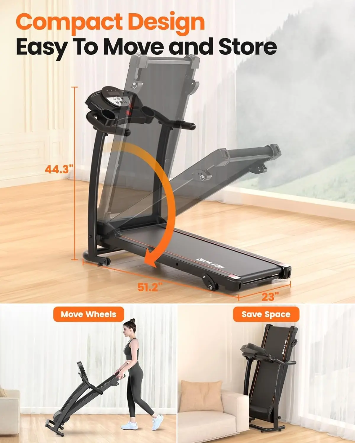 Treadmill with Incline, 3.0HP Foldable Treadmill for Home Office Small Space Portable Walking 240 Lbs