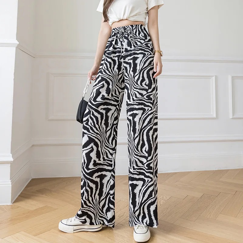 Summer Women Ink Tie Dye Baggy Wide Leg Ice Silk Pants 2023 Vintage Clothes Women\'s Casual Trousers Female Plus Size Pants