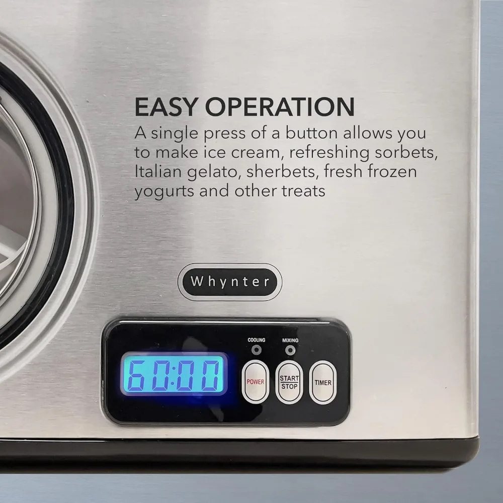 Ice Cream Maker Machine 1.6 Qt. Automatic with Built-In Compressor, LCD Digital Display & Timer, No Pre-Freezing, ICM-15LS, Sta