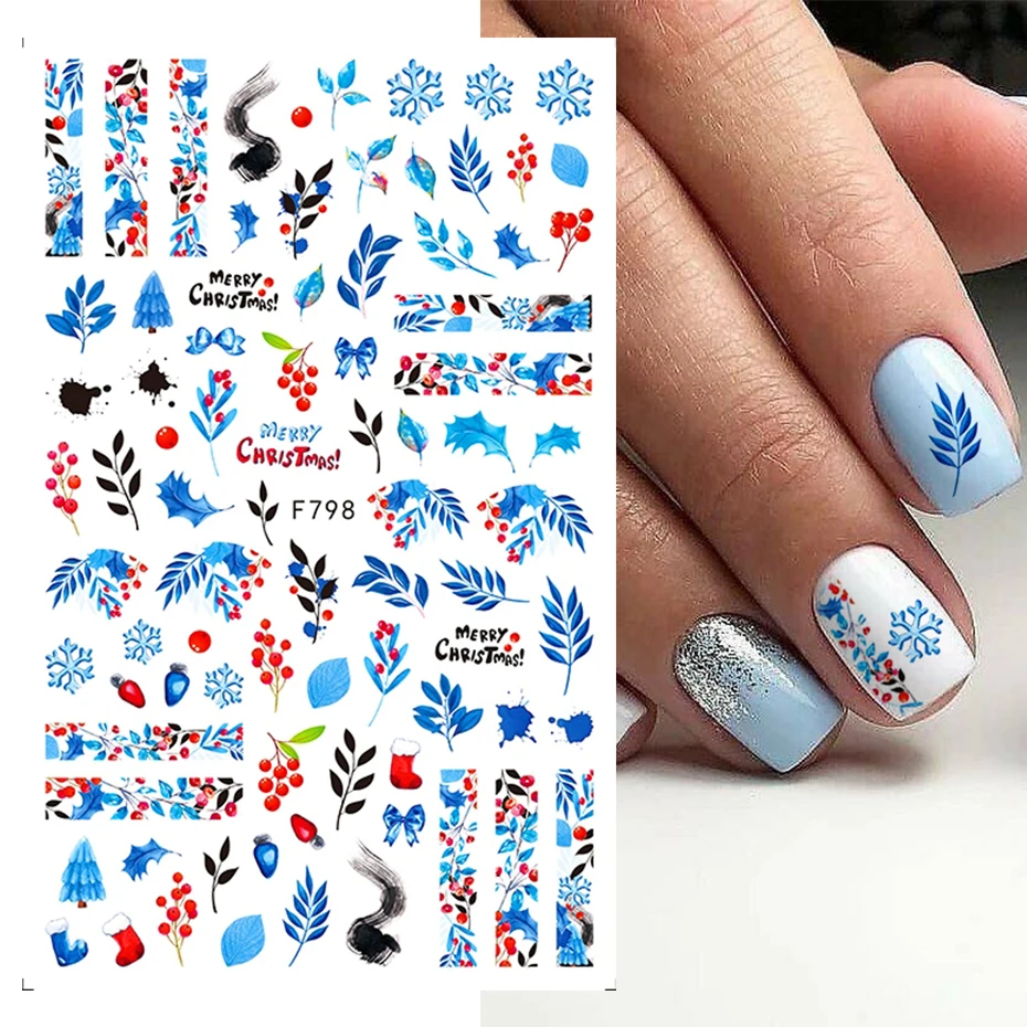 Merry Christmas 3D Nails Sticker Winter Snowflake Elk Xmas Trees Cartoon Adhesive Sliders Nail Art Accessories Decals BEF797-801 nail stickers nail art decoration nail decals