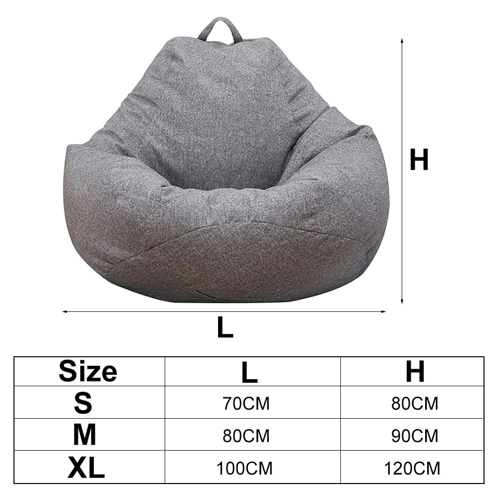 Lazy Sofa Cover Solid Chair Covers Without Filler Linen Cloth Lounger Seat Bean Bag Pouf Puff Couch Tatami Living Room Beanbags 3