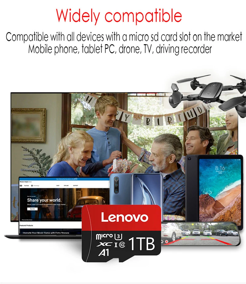 레노버 1TB 메모리 카드 클래스 10 고속 4K 울트라-HD 비디오 TF 플래시 카드 2TB 1TB 256GB 128GB 휴대폰 카메라 드론용 TF 카드