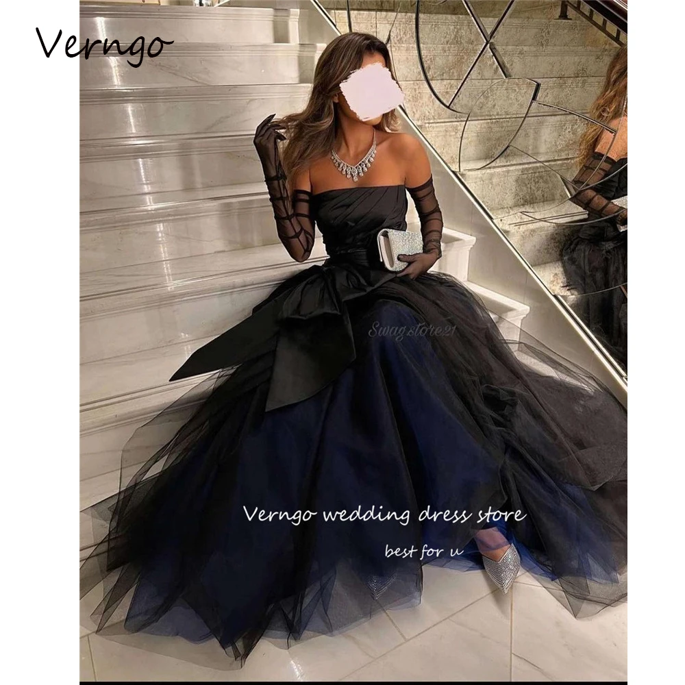 

Verngo Black A Line Tulle Saudi Arabic Evening Prom Dresses 2023 Formal Dress Long Occasion Event Party Gowns Robe de soiree