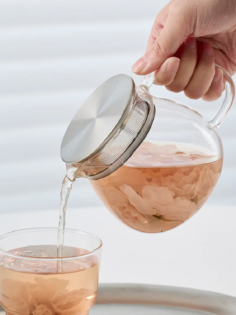 DropshippingGlassTeapotwithFilterClearCoffeeKettleLidGreenTea