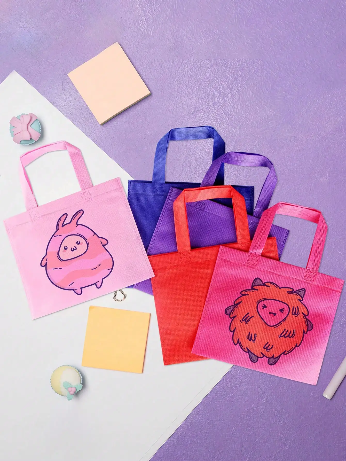 6pcs-Cross-Border Candy Bags Colorful Laminating Heat-Pressed Non-Woven Fabric Handbags Non-woven Fabric Gift Bags With Handle F 3
