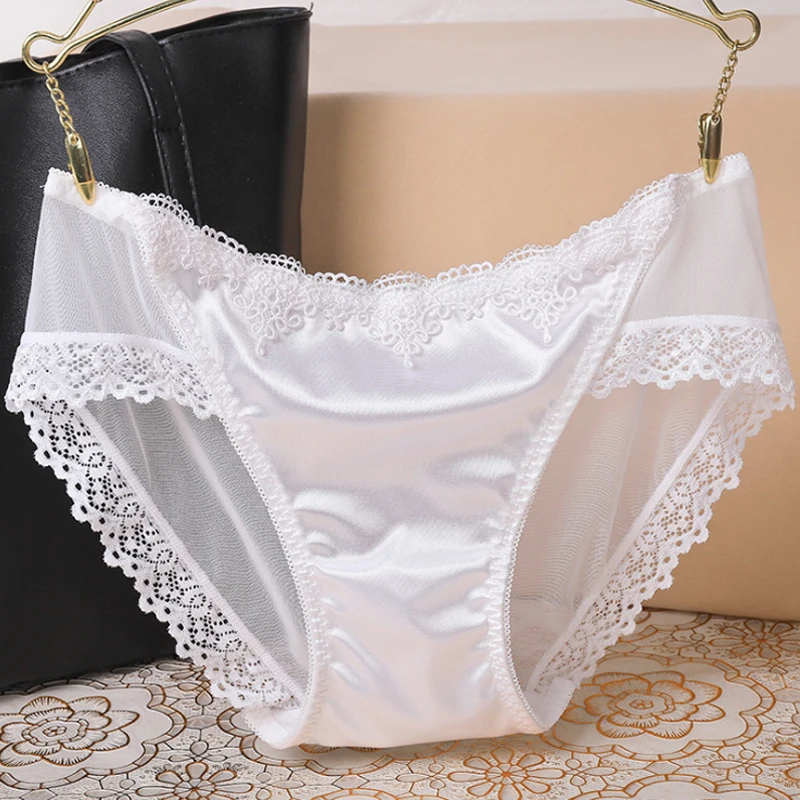Satin Silk Panties Sexy Panty Briefs Lace Panties Women Underwear Lingerie Panties For Female Ladies Floral Pantys Underpants