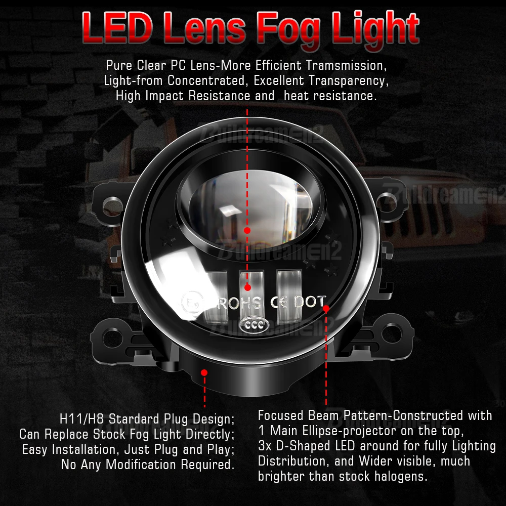 2 X 60W Car LED Lens Fog Light H11 Front Fog Daytime Running Lamp Assembly For Jeep Renegade BU 2015 2016 2017 2018 2019 2020