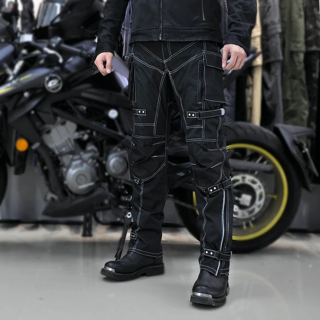  Jeans de moto para hombre, pantalones de motociclista,  pantalones de carga, pantalones de mezclilla con múltiples bolsillos, Negro  - : Automotriz