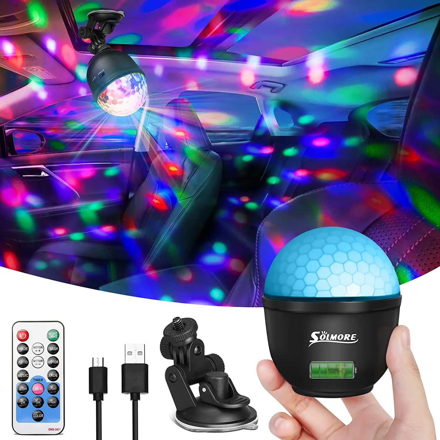 DJ Speakers Disco Ball Rotating Stage Light with Suckers RGB Strobe Laser Projector Lamp Home Car Bar KTV Party Atmosphere Light