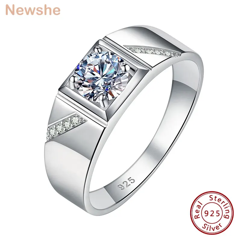 

Newshe Moissanite Rings for Men 925 Sterling Silver Solitaire Round 1.0 Ct Promise Wedding Band Luxury Jewelry