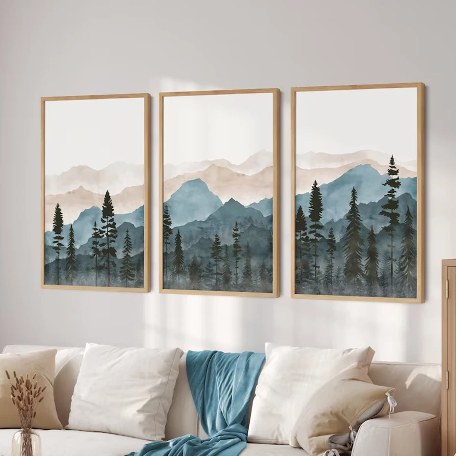 Blue Mountain Acquerello Poster Astratti Paesaggio Wall Art Canvas Painting Stampe Immagini Soggiorno Decorazione D'Interni