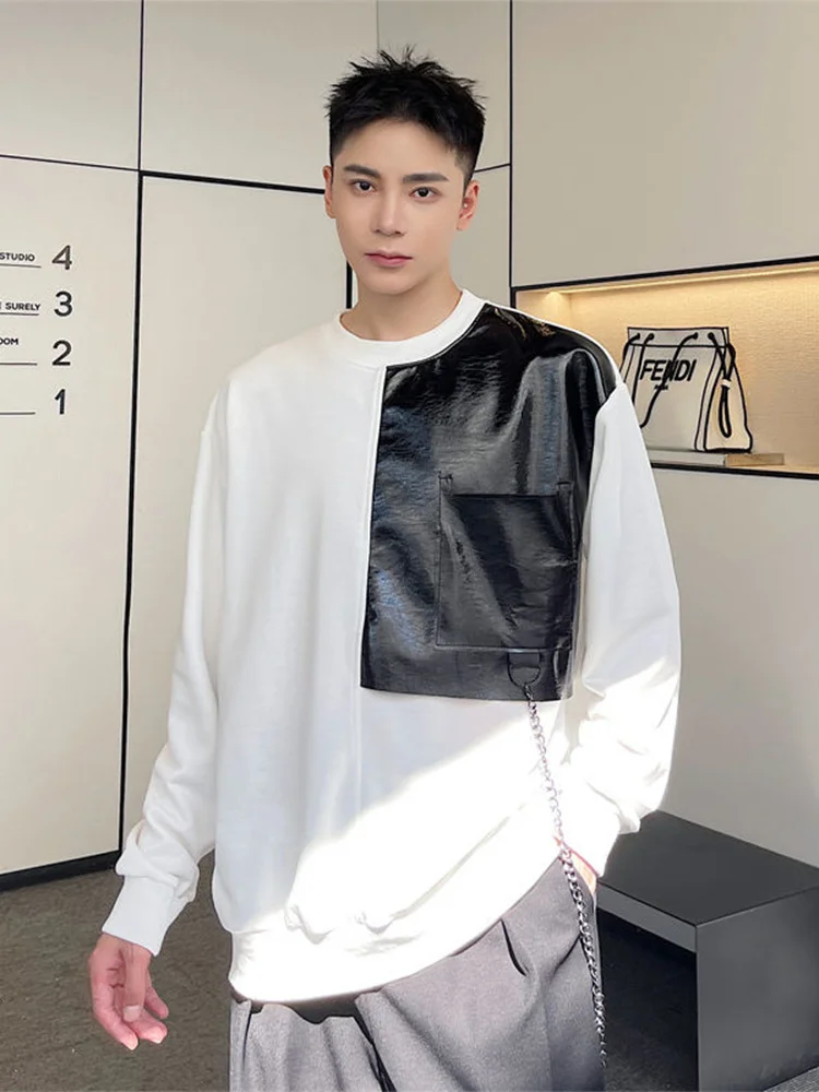 

Men's IFED Round Collar Sweatshirt Black White Colorblocked Patchwork Pullover Tops 2022 New Spring Oversized Clothing 2A0882